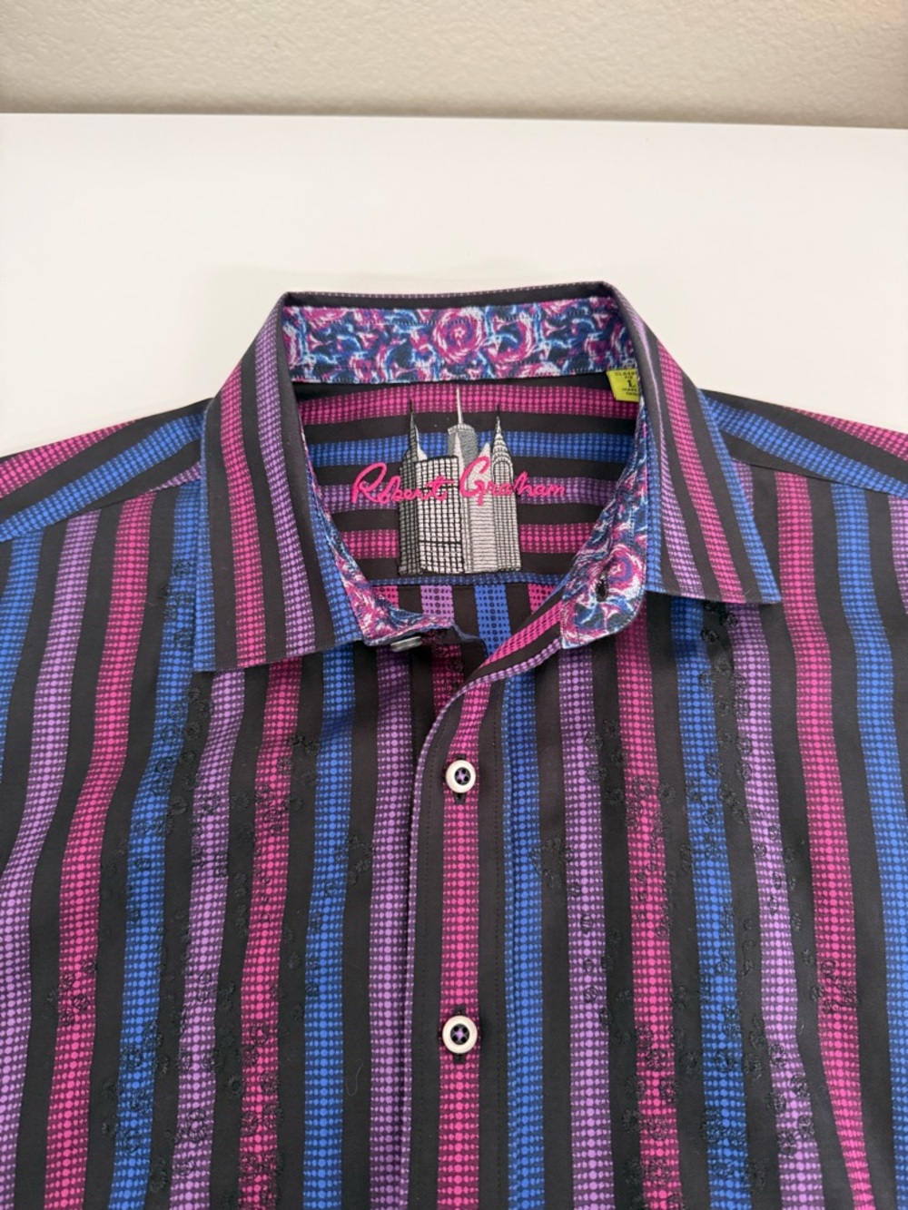 Robert Graham Purple and Blue Vertical Stripe Button-Down Shirt